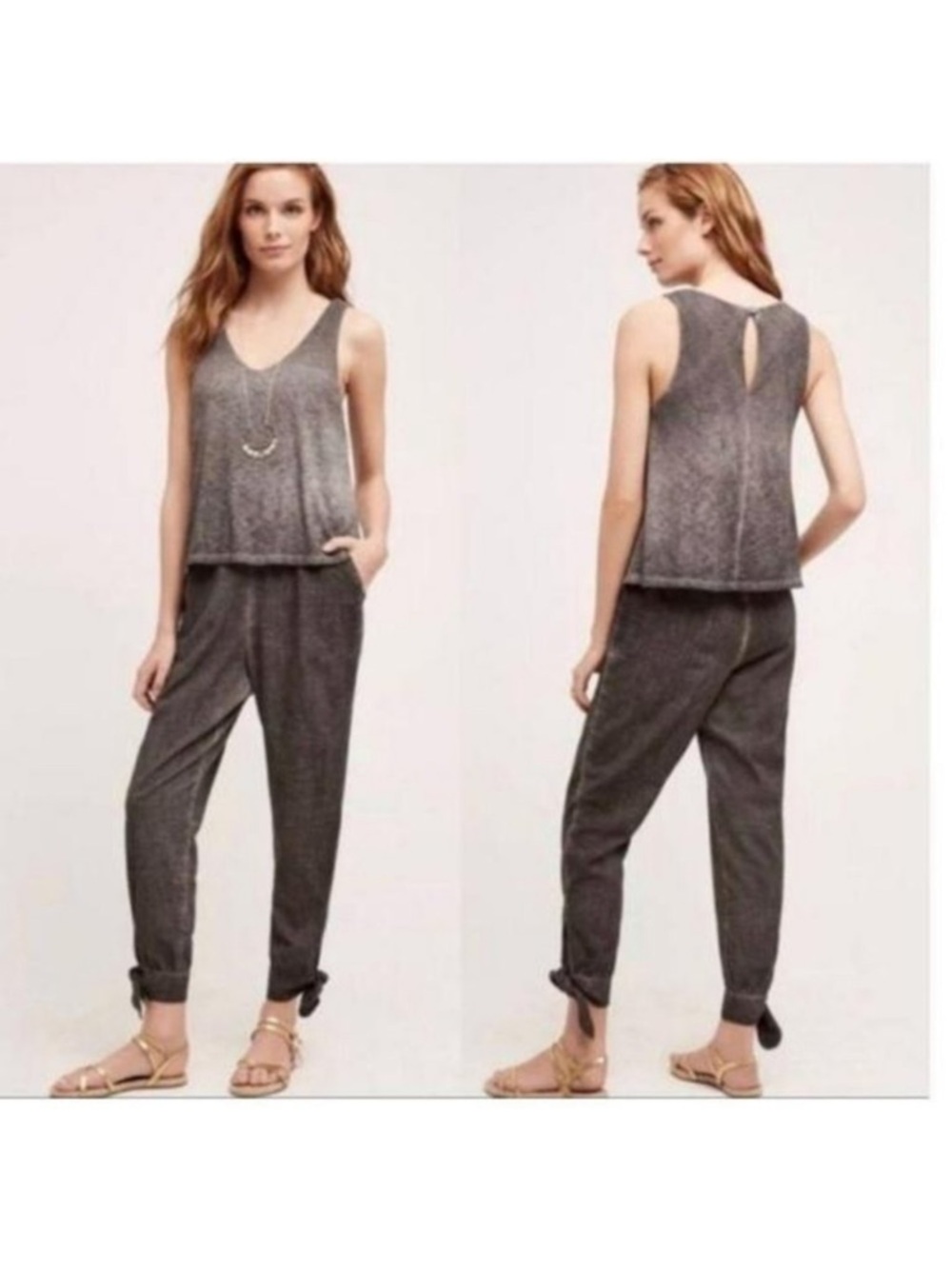 Anthropologie Amadi Anacopa Jumpsuit Ribbed Gray Sleeveless Lagenlook XS NWT